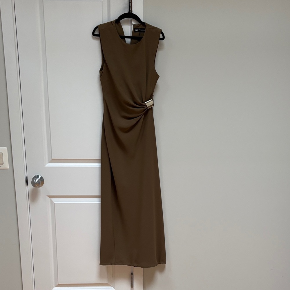 Zara Brown Midi Dress with Buckle Detail